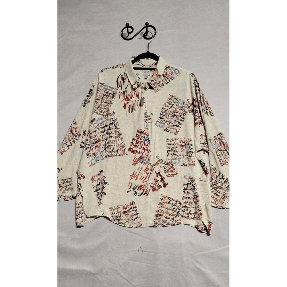 Tan With Red And Blue Writing Print Nic+Zoe Ls Collared Tunic Size L